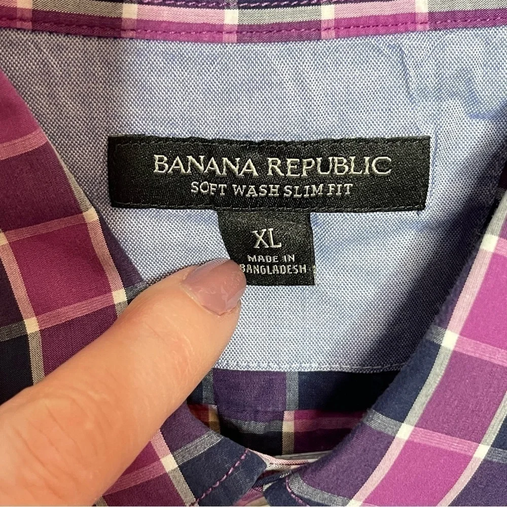Banana Republic Soft Wash Slim Fit Plaid Long Sleeve Button Down size XL